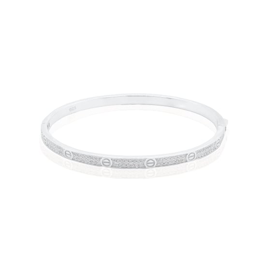 Sterling Silver CZ Pave Screw Pattern Bangle (IB-1108)