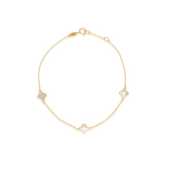 10K Yellow Gold MOP Clovers Bracelet (GB-10-1123)