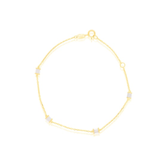 10K Yellow Gold Baguette CZ Station Bracelet (GB-10-1128)