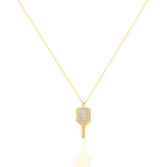 Sterling Silver Gold Vermeil Pave CZ Pickleball Necklace (N-1578)