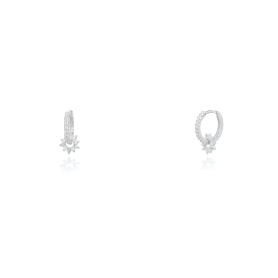 Sterling Silver CZ Sunburst Charm Huggies Earrings (HUG-1145)