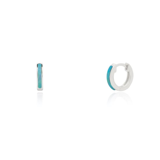 Sterling Silver Blue Opal Huggies Earrings (HUG-1147)