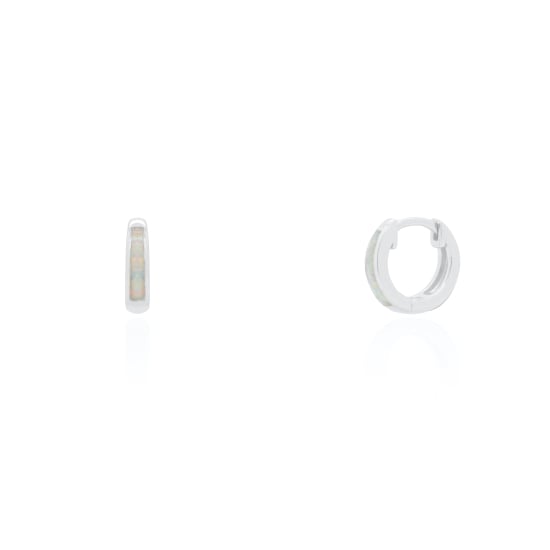 Sterling Silver White Opal Huggies Earrings (HUG-1148)