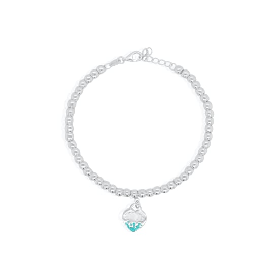 Sterling Silver Designer Inspired Tiffâny Enamel Heart Beaded Bracelet (BR-1431)