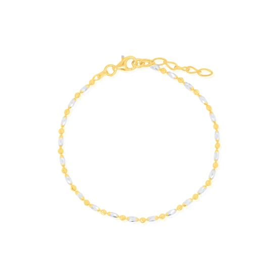 Sterling Silver Two Tone 2mm Oval & Moon Bead Bracelet (BR-1446)