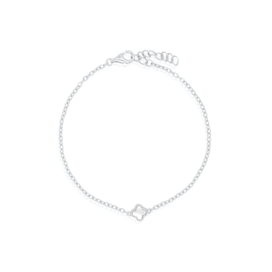 Sterling Silver Designer Inspired Vân Cleef Pearl Shell Clover Bracelet (BR-1437-W)