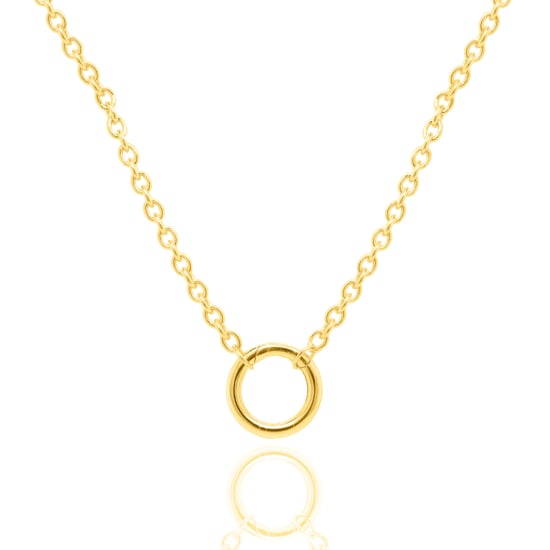 Sterling Silver Gold Vermeil Rolo 15mm Round Enhancer Necklace (N-1592)