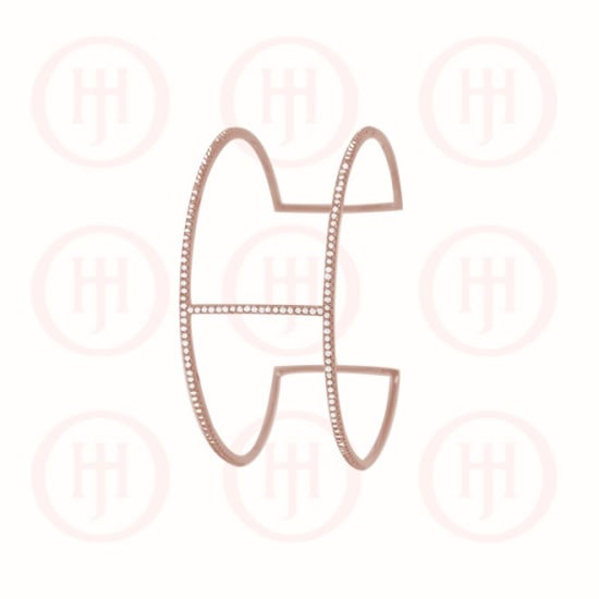 Sterling Silver CZ Double Layer T-Bar Cuff Bangle (IB-1036) - Rosegold