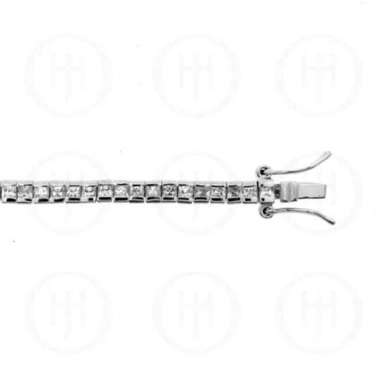 Sterling Silver Rhodium Plated   Bezel Princess Cut CZ Tennis Bracelet 3mm (BR-CZ-103-3)
