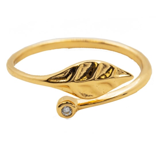  Sterling Silver Gold Vermeil CZ Leaf and Bezel Ring (R-1458-G)