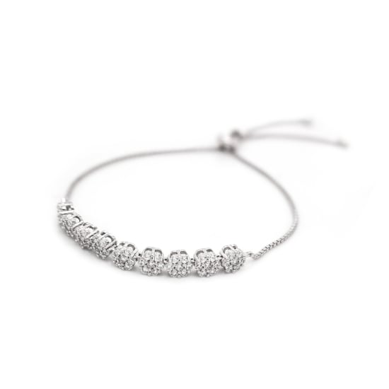 Sterling Silver CZ Floral Adjustable Bracelet (BR-1383)