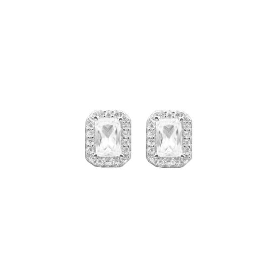 Sterling Silver Rectangle CZ Halo Studs (ST-1381)