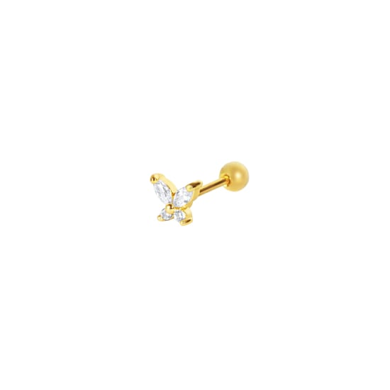 Sterling Silver Gold Vermeil CZ Butterfly Cartilage Earring (Single) (ST-1577)