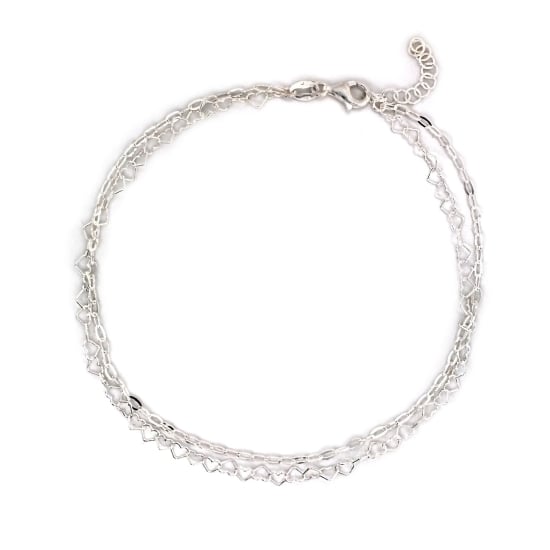 Sterling Silver Double Strand Heart and Rolo Chain Anklet (ANK-1100)