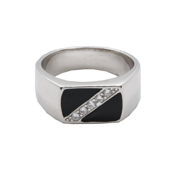 Sterling Silver Men's Crossed CZ Stone Ring (RM-065)