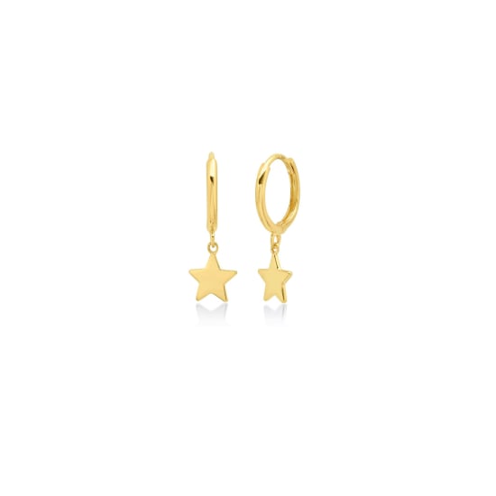 10K Yellow Gold Plain Star Dangle Huggies (GHUG-10-1018)