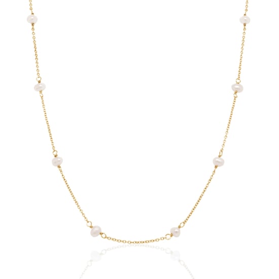 Sterling Silver Dainty Pearl Chain Necklace (N-1477)