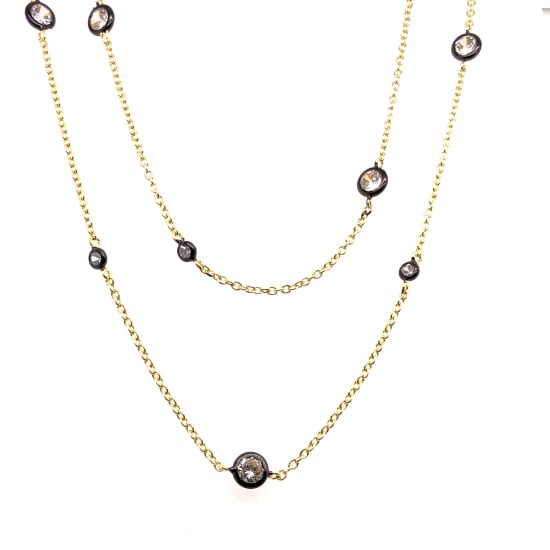 Sterling Silver Black Bezeled Cubic by Yard Necklace (N-1379)