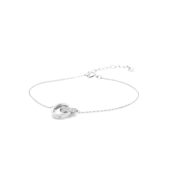 Sterling Silver Interlocking CZ and Plain Ring Bracelet (BR-1355)