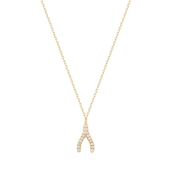 14K Yellow Gold Diamond Pave Wishbone Necklace (GC-14-1018)