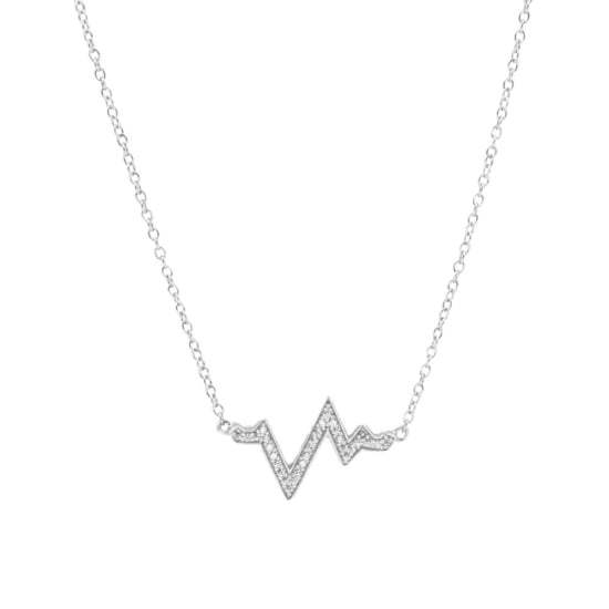 Sterling Silver CZ Heart Beat Necklace (N-1060)