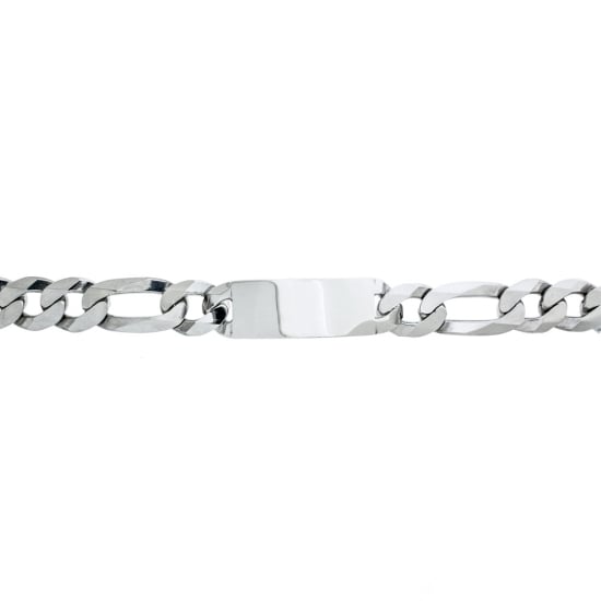 Sterling Silver Rhodium Plated Figaro ID Bracelet (14.6mm) (ID-FIG-400-RH)