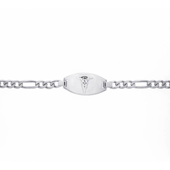 Sterling Silver Rhodium Plated Figaro 180 Medical Alert Bracelet 5.5mm (FIG-180-MED-RH)