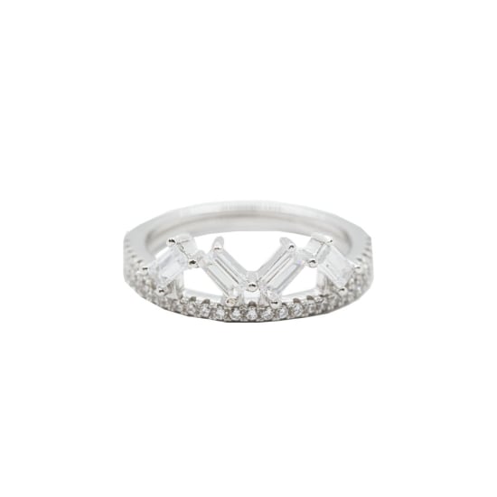  Sterling Silver Rhodium Plated CZ Double Row Baguette Ring (R-1475)