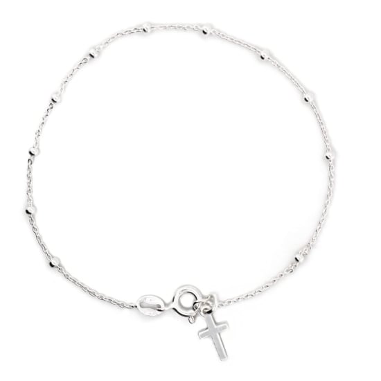 Sterling Silver Rhodium Plated Rosary Religious Bracelet 2mm (ROS-1002-RH)