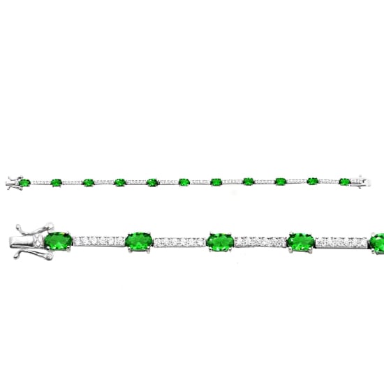 Sterling Silver Rhodium Plated CZ Plain Tennis Bracelet (Simulated Emerald) (BR-CZ-111-E)