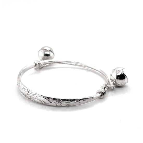 Sterling Silver Plain Baby Bangles with Bells (Adjustable) (BB-108)