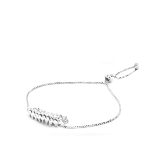 Sterling Silver CZ Fern Adjustable Bracelet (BR-1359)