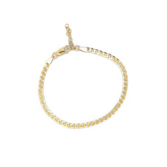 Sterling Silver Gold Vermeil Flat Curb 80 Chain Bracelet 3.3mm (BR-1375)