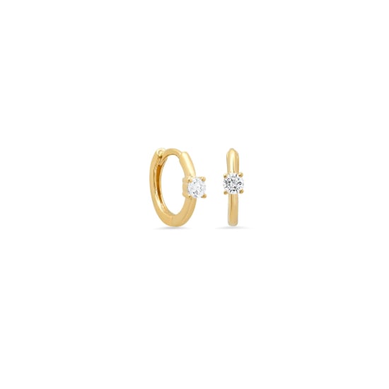 10K Yellow Gold White CZ Huggies 10.5mm  (GHUG-10-1006)