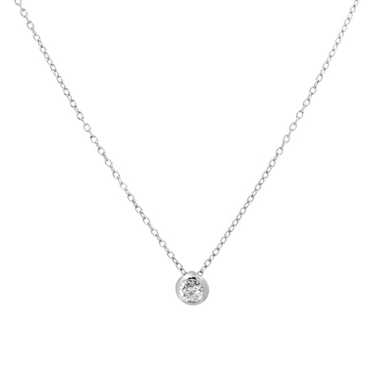 Sterling Silver Single Large CZ Bezel Necklace (N-1143)