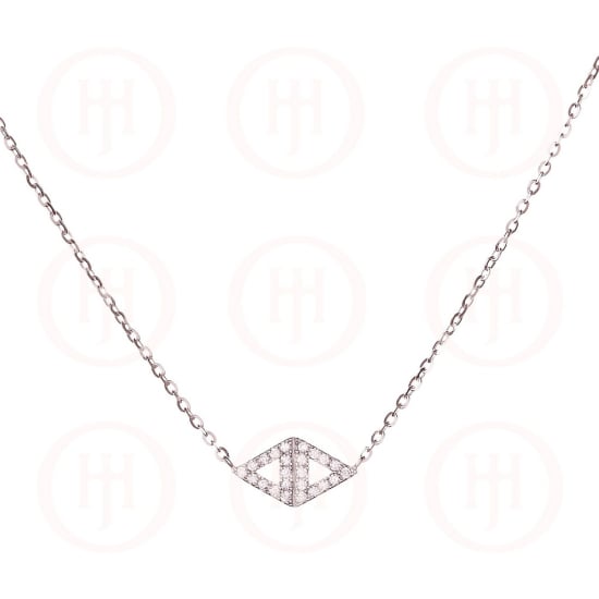 Sterling Silver CZ Double Triangle Rhodium Plated Necklace (N-1044)