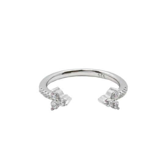Sterling Silver Rhodium Plated CZ Arrow Open Ring (R-1455)