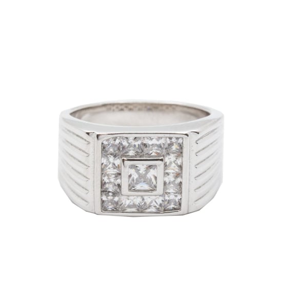 Sterling Silver Men's Squared Stone with Surrounding CZ Ring (RM-064)