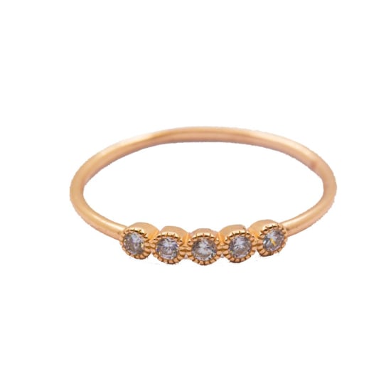 Sterling Silver Rosegold Vermeil CZ Five Millgrain Ring (R-1495-R)