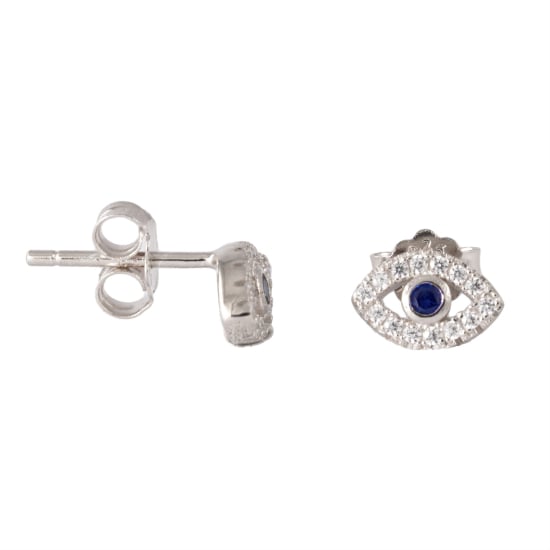 Sterling Silver Evil Eye CZ Stud Earrings (ST-1201)