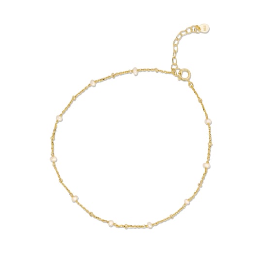 Sterling Silver Gold Vermeil Dainty Pearl and Satellite Anklet (ANK-1098)