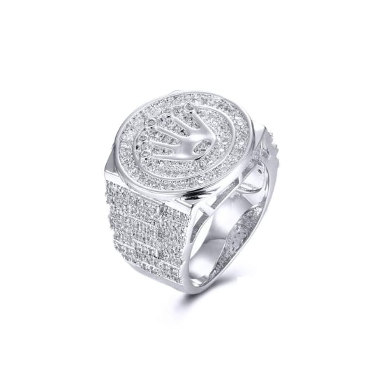 Sterling Silver Rhodium Plated CZ Crown Men's Ring (RM-070)