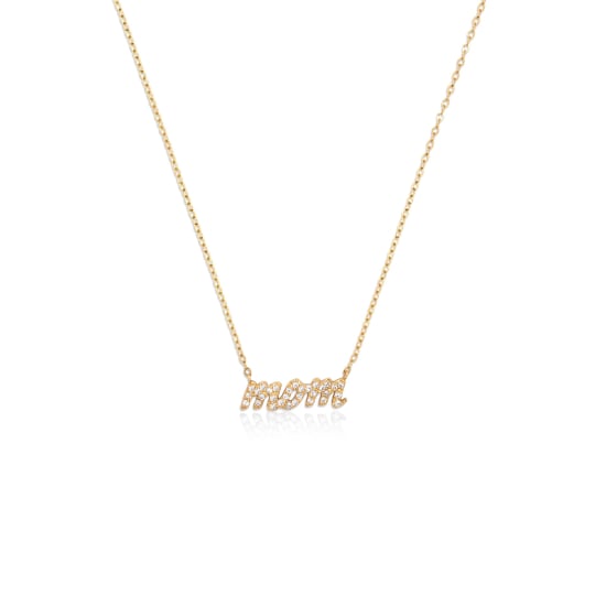 14K Yellow Gold Diamond Script Mom Necklace (GC-14-1019)