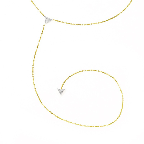 Sterling Silver CZ Triangle and Arrow Lariat Rhodium Plated Necklace (N-1038)