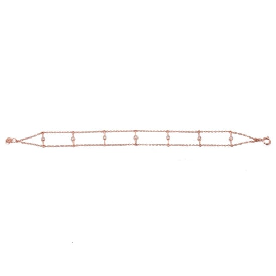 Sterling Silver Double Chain CZ Ladder Bracelet (BR-1221)