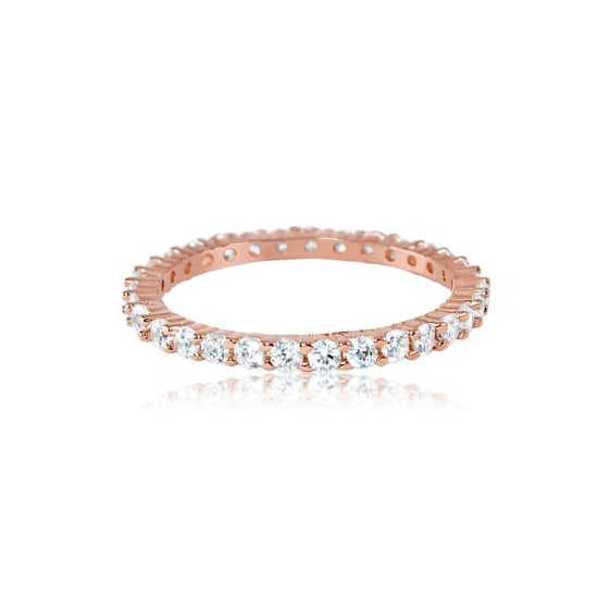 Sterling Silver Rosegold Vermeil CZ Eternity Band Ring (2mm) (R-1357-R)