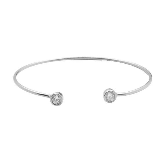 Sterling Silver CZ Bezel Cuff Bangle (IB-1027)