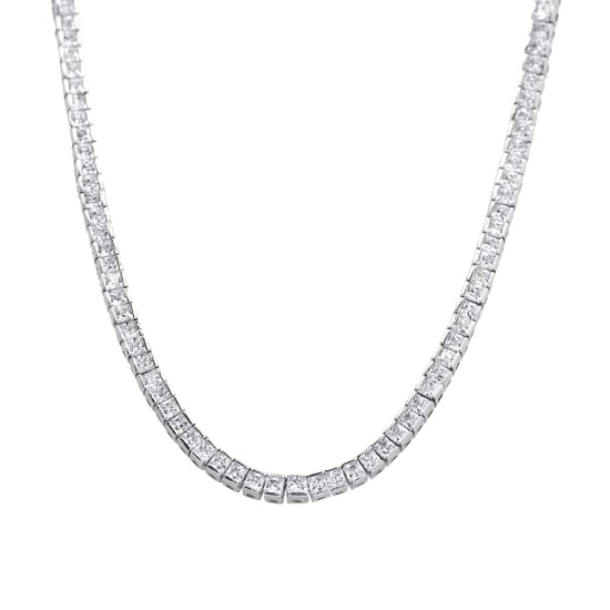 Sterling Silver Rhodium Plated Princess Cut Tennis Necklace 3mm(N-1227)