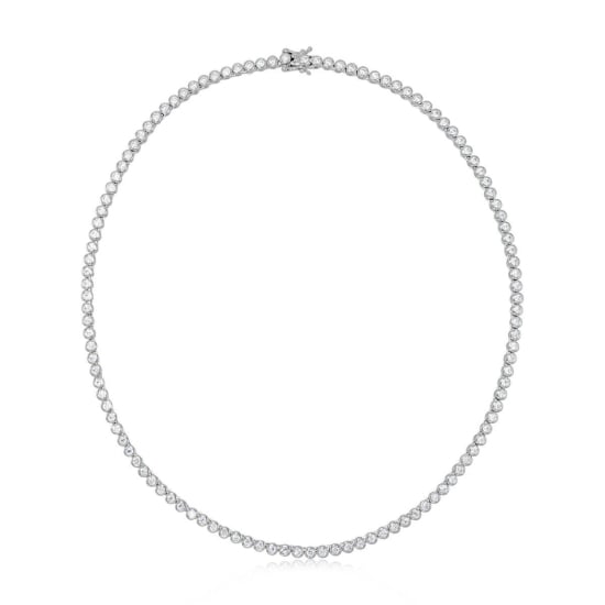 Sterling Silver Rhodium Plated Bezel Set Tennis Necklace 3mm(N-1228)