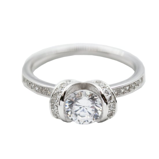 Sterling Silver Rhodium Plated CZ Double Loop Engagement Ring (R-1480)
